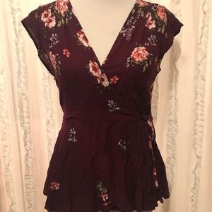 Blue Rain Purple Floral Wrap Top